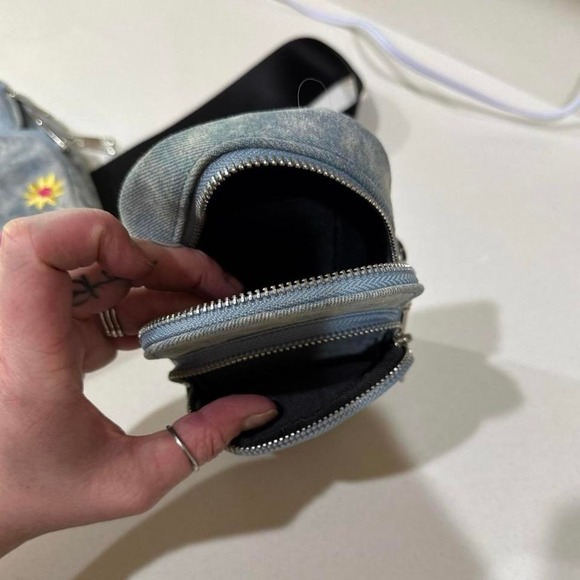 2 Denim NoBo Y2K Crossbody Bags Fanny Pack Floral Embroidered - Picture 5 of 7